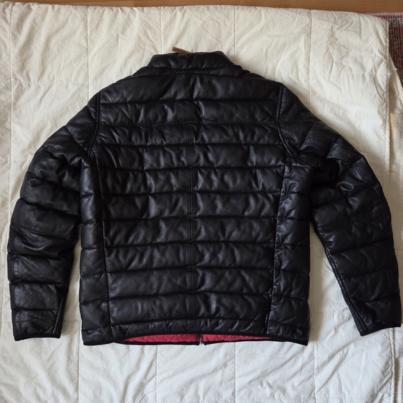 Men's Black/Red Lambskin Reversible Puffer Jacket MISSANI LE COLLEZIONI - Picture 4 of 11